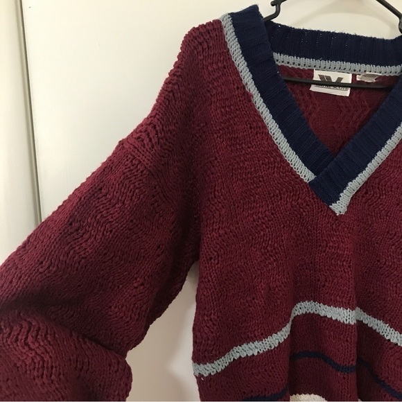 Vintage Wayne Scott maroon and blue knit V-neck sweater - Picture 3 of 14
